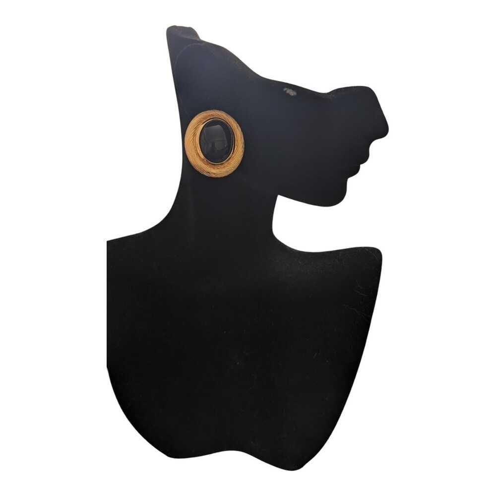 Vintage Classic Christian Dior Gold/Black Oval Faux‎ Onyx Pierced Earrings